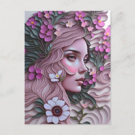 Postal Mujer en flores de pastel