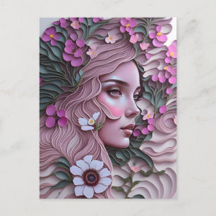 Postal Mujer en flores de pastel