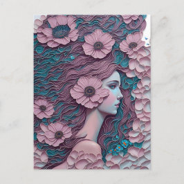 Postal Mujer en flores de pastel