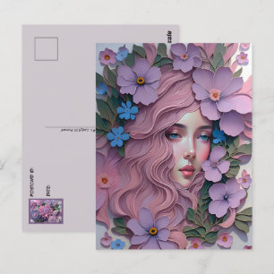 Postal Mujer en flores de pastel