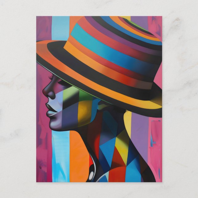 Postal Mujer en Gorra colorida 4 silueta impactante (Anverso)