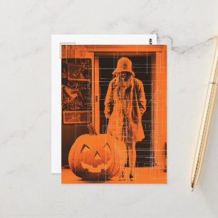 Postal Mujer en Halloween Naranja