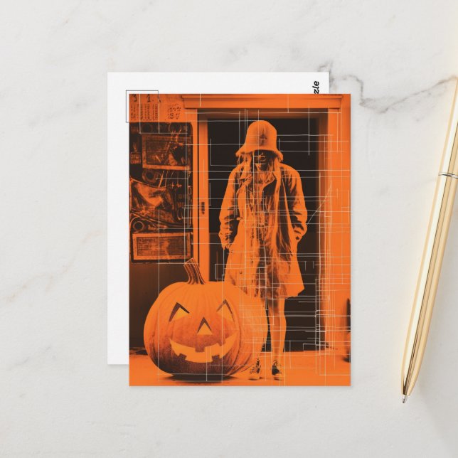 Postal Mujer en Halloween Naranja (Anverso/Reverso In Situ)