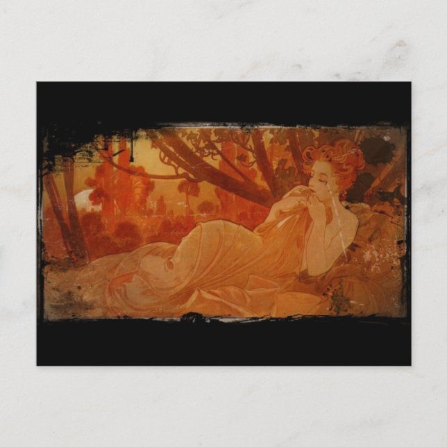Postal Mujer en hojas de otoño (Anverso)