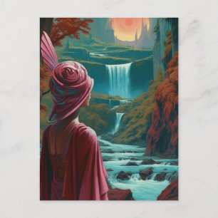 Postal Mujer en la cascada