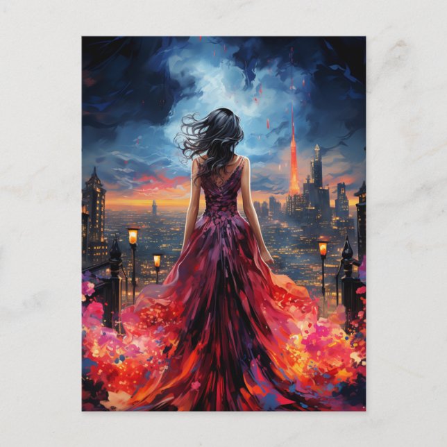 Postal Mujer en la ciudad (Anverso)