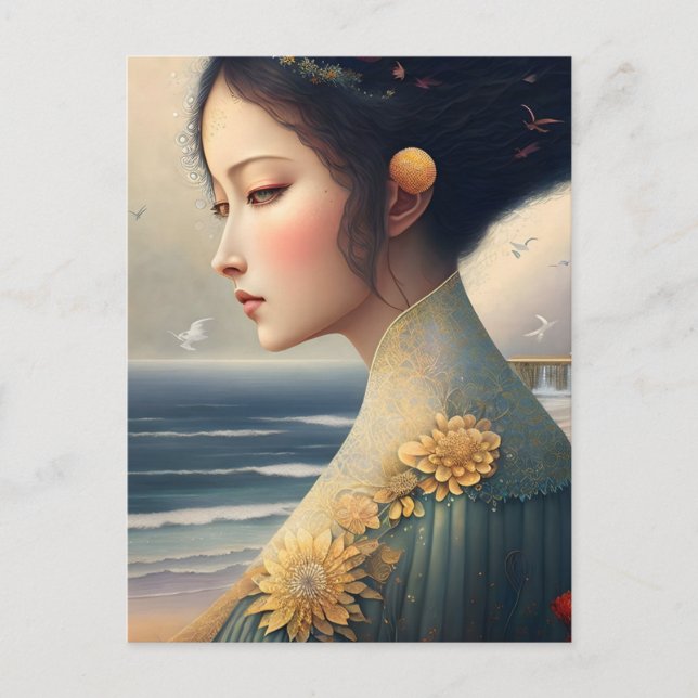 Postal Mujer en la costa (Anverso)