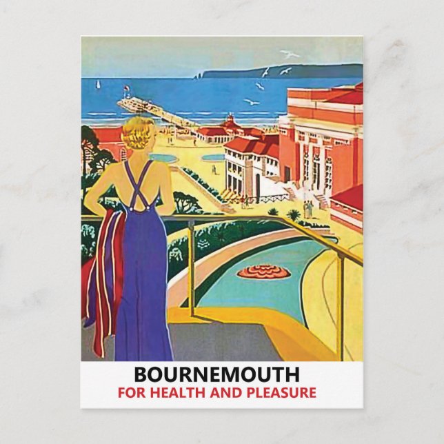 Postal Mujer en la costa de Bournemouth, Inglaterra, cose (Anverso)