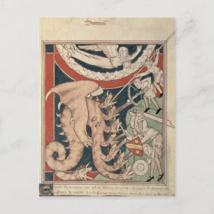 Postal Mujer en la nube por encima de cinco hombres lucha