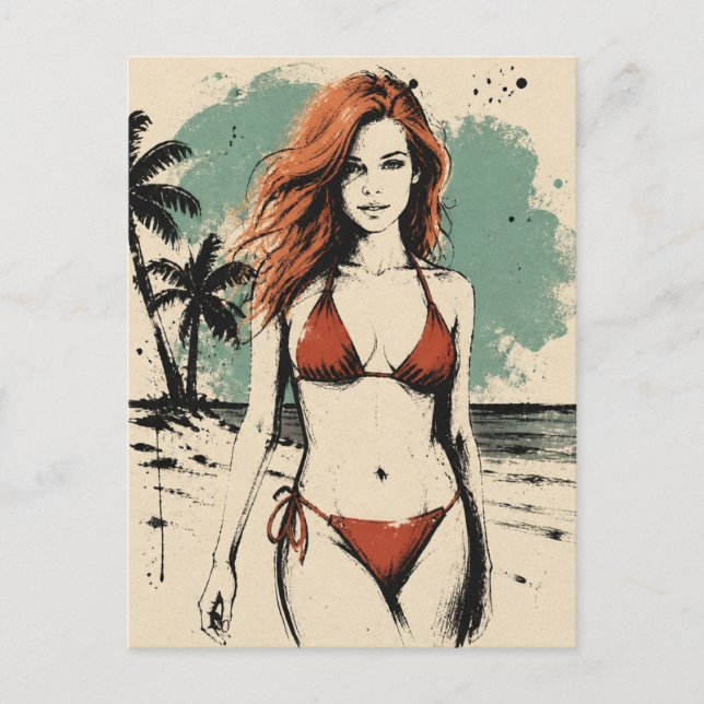 Postal Mujer en la playa en bikini (Anverso)