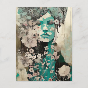Postal Mujer en las flores abstracto