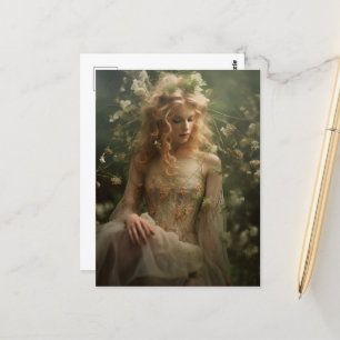 Postal Mujer en las flores silvestres