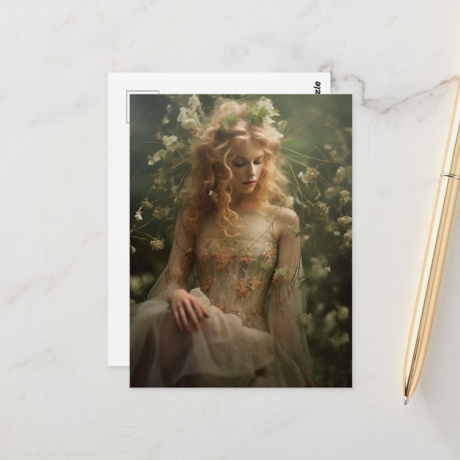 Postal Mujer en las flores silvestres (Anverso/Reverso In Situ)