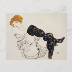 Postal Mujer en medias negras de Egon Schiele