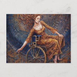 Postal Mujer en silla de ruedas baila feliz
