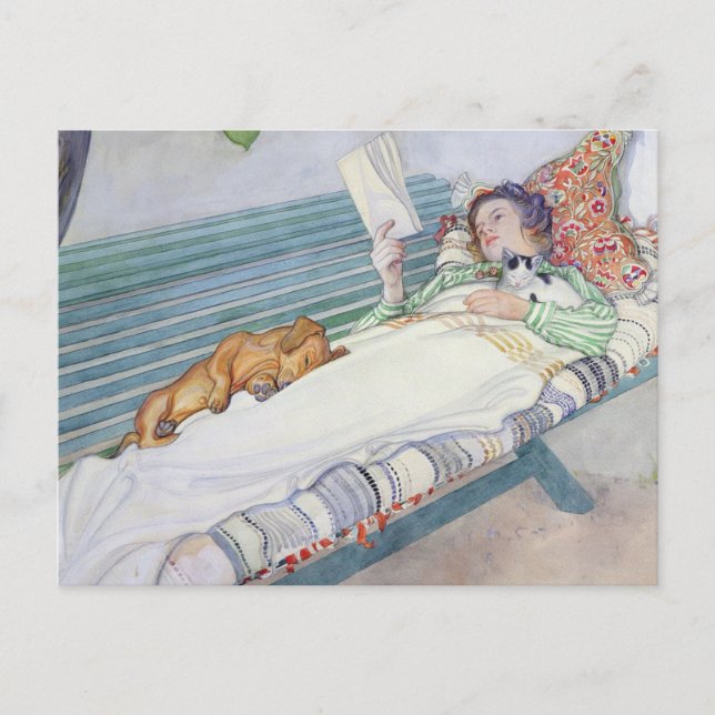 Postal Mujer En Un Banco De 1913 Por Carl Larsson (Anverso)