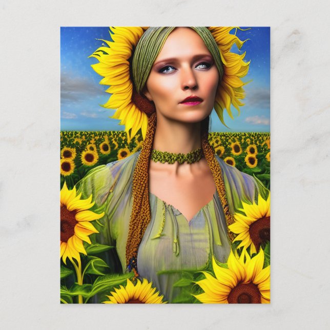 Postal Mujer en un campo de girasol (Anverso)