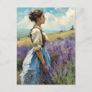 Postal Mujer en un campo de lavanda