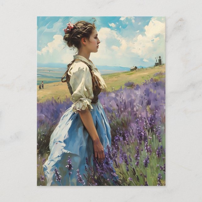 Postal Mujer en un campo de lavanda (Anverso)