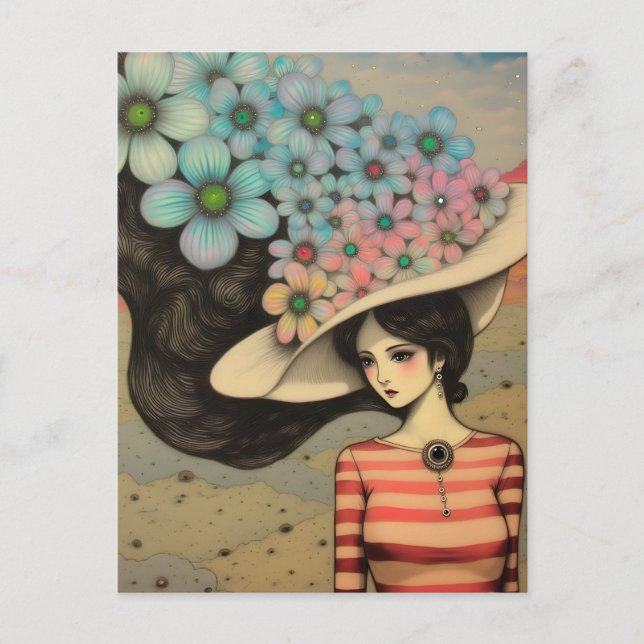 Postal Mujer en un Gorra floral (Anverso)