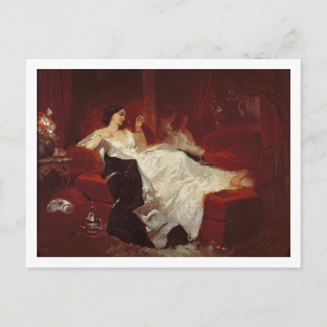 Postal Mujer en un sofá rojo (Anverso)