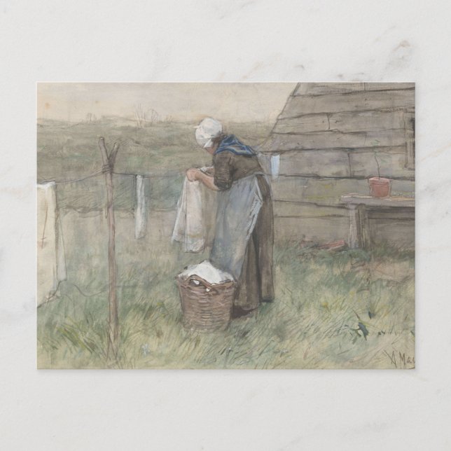 Postal Mujer en un tendedero por Anton Mauve (Anverso)