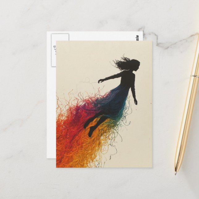 Postal Mujer en un vestido de arcoíris (Anverso/Reverso In Situ)