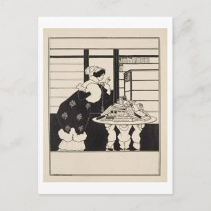 Postal Mujer en una librería, diseño para una 'Yellow Boo