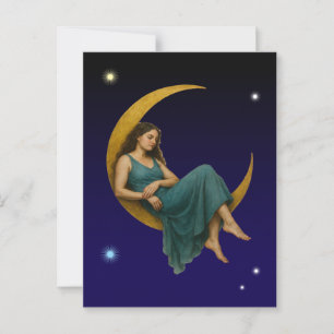 Postal Mujer En Una Luna Creciente