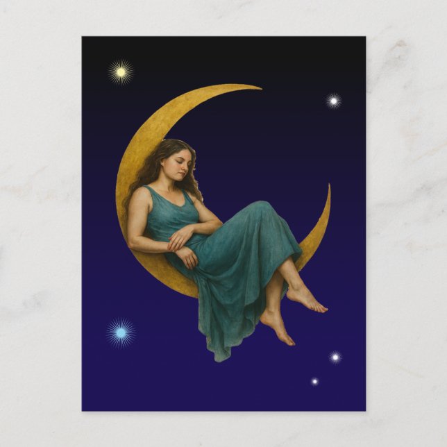 Postal Mujer En Una Luna Creciente (Anverso)