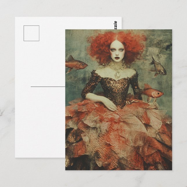 Postal Mujer en una moda de vestir a escala de pescado (Anverso / Reverso)
