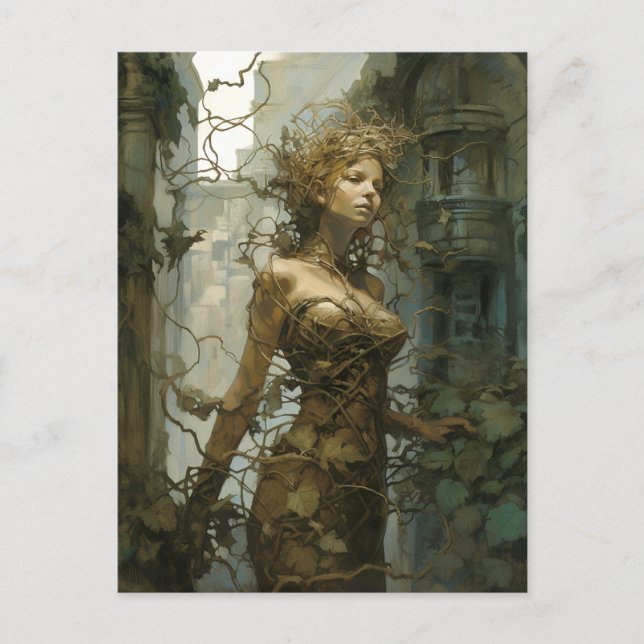 Postal Mujer Envuelta En Vines Fantasía Arte (Anverso)