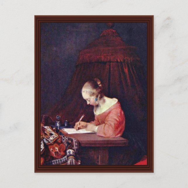 Postal Mujer Escribiendo Una Carta, De Gerard Ter Borch (Anverso)