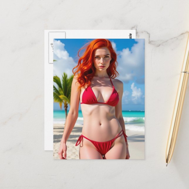 Postal Mujer Espléndida en Bikini Rojo  (Anverso/Reverso In Situ)