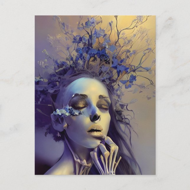 Postal Mujer Esquelética Con Flores Que Crecen Por Su Cal (Anverso)