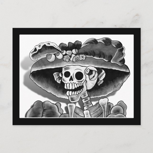 Postal Mujer Esqueleto Riéndose (Anverso)