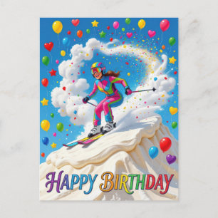 Postal Mujer Esquiadora Cumpleaños Feliz