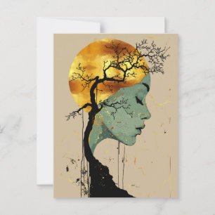 Postal Mujer Etérea en Silueta de Árbol Luna
