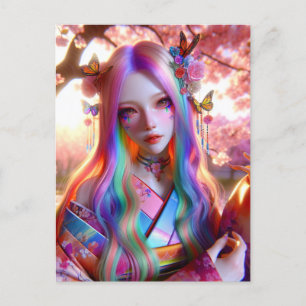 Postal Mujer etérea mística bonito con mariposas