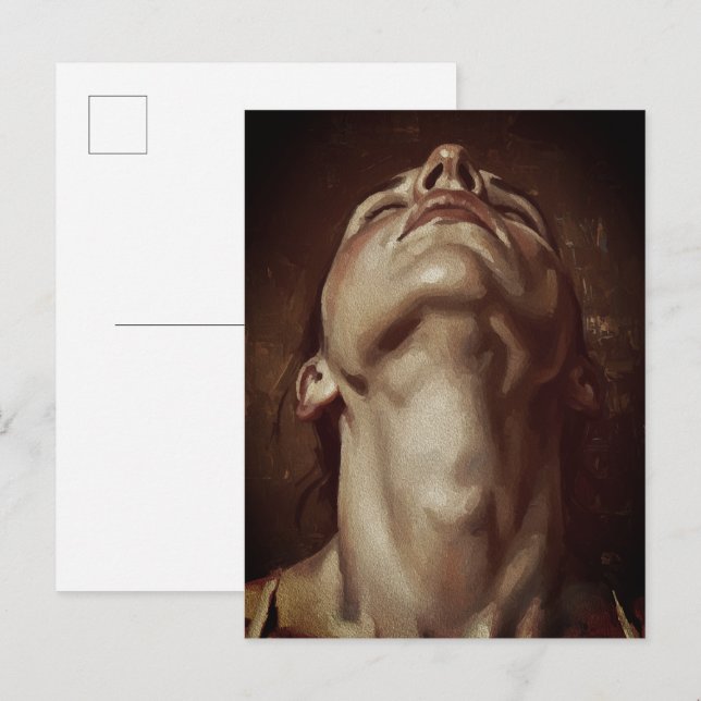 Postal Mujer extática con la cabeza hacia atrás y ojos ce (Anverso / Reverso)