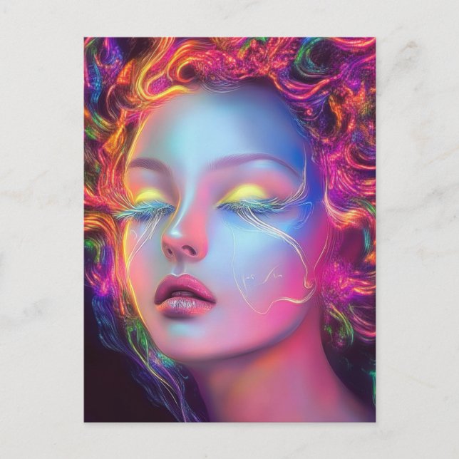 Postal Mujer extranjera con pelo cósmico (Anverso)