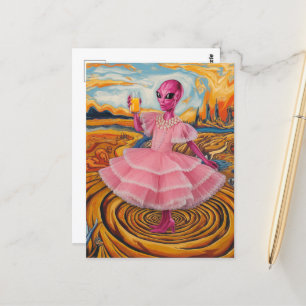 Postal Mujer extranjera en rosa con jugo Naranja