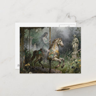 Postal Mujer fantasma en carrusel abandonado en jardín