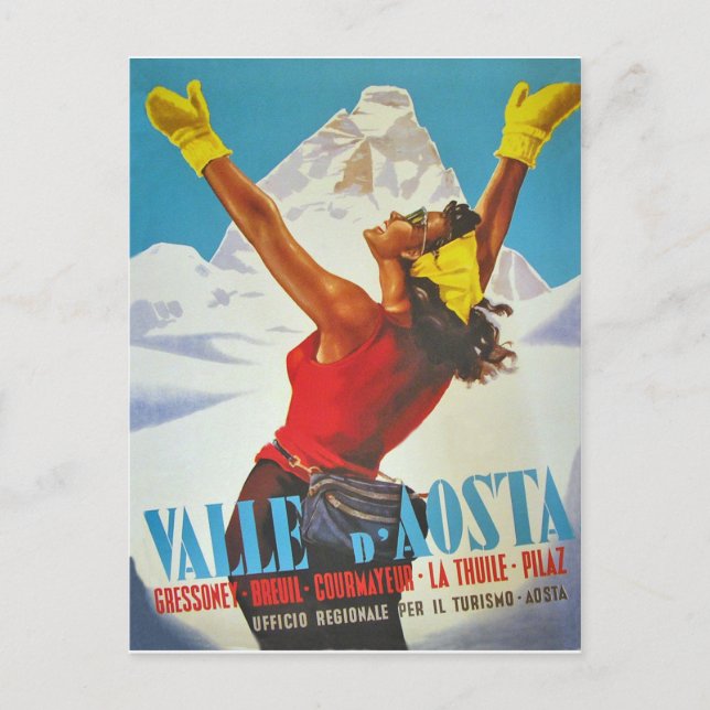 Postal Mujer feliz en el Valle de Aosta, Italia. Viaje de (Anverso)
