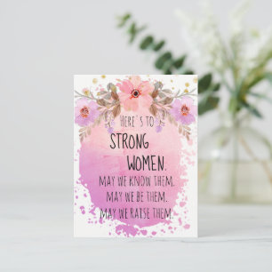 Postal Mujer Fuerte Floral Rosa Lila Brillo Motivación