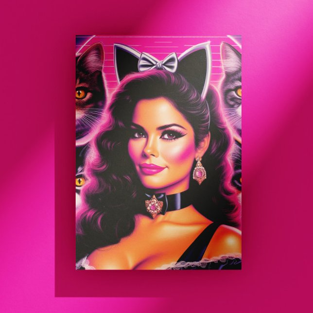 Postal Mujer Gato Retrowave de los 80 (Subido por el creador)