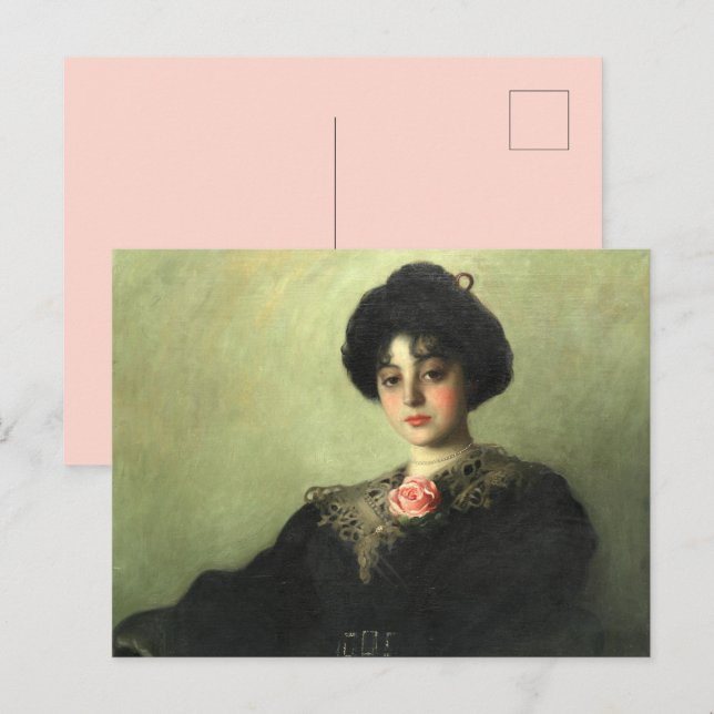 Postal Mujer Gibson victoriana con vestido negro Rosa (Anverso / Reverso)