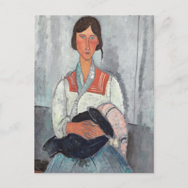 Postal Mujer gitana con Baby, 1919 (aceite en lona) (Anverso)