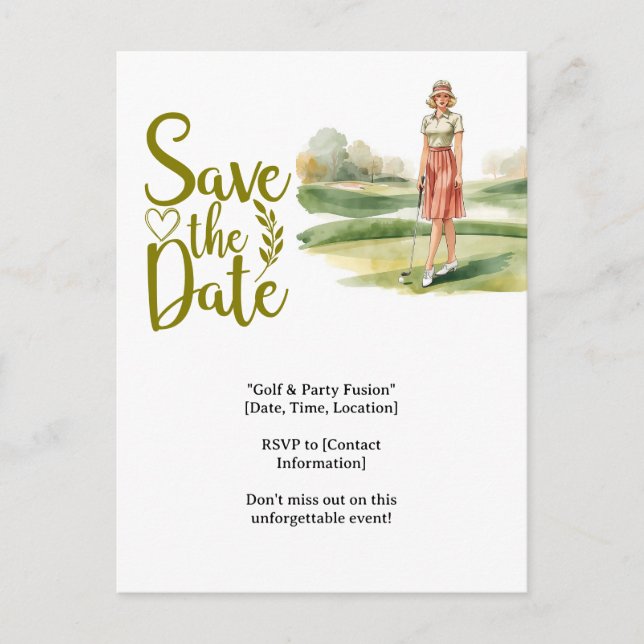 Postal Mujer golfista de golf está jugando al golf en el  (Anverso)