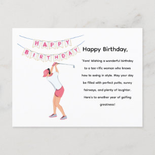 Postal Mujer golfista de golf está jugando golf